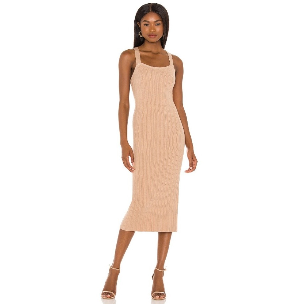 Heartloom Sage Sweater Midi Dress‎ Ribbed Knit Cross Back Sleeveless in Bisque S